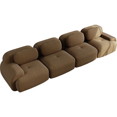Canapé d'angle 4 places modulaire en velours côtelé marron, sans montage, assise 32D haute densité, dossier ergonomique et forme libre CHICFURN (1/5)