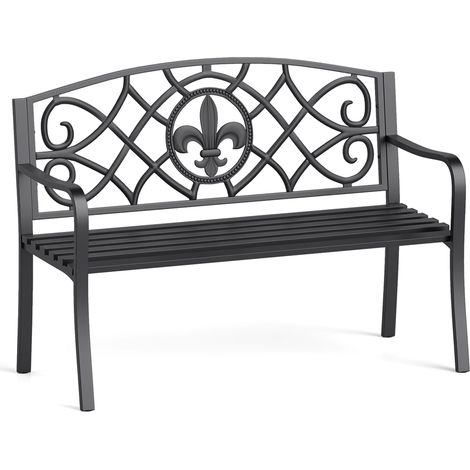 COSTWAY Outdoor Garden Bench Metal Slatted Loveseat Cast Iron Backrest (1/5)