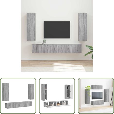 vidaXL Wohnzimmer - TV-Schrankset Wandmontiert 3 pcs Graues Sonoma Holzwerkstoff (1/5)