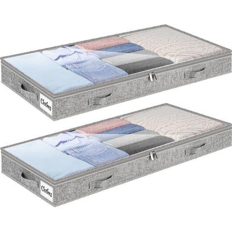 Boîte de Rangement pour Canapé-Lit, 100x50x10 cm, Ultra-Plate en Tissu Doux avec Couvercle Transparent, Organisateur de Stockage Gain de Place sous Meuble, Gris (Lot de 2) (1/3)