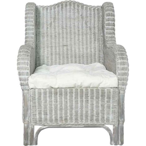Maison Exclusive - Poltrona con Cuscino Grigio in Rattan Naturale e Lino