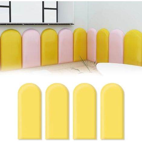 SIENTICE 3D Wall Panels, Waterproof PU Wall Mats, Anti-Collision Headboard for Children's Room (Yellow, 20 x 40 cm, 4 Pieces)