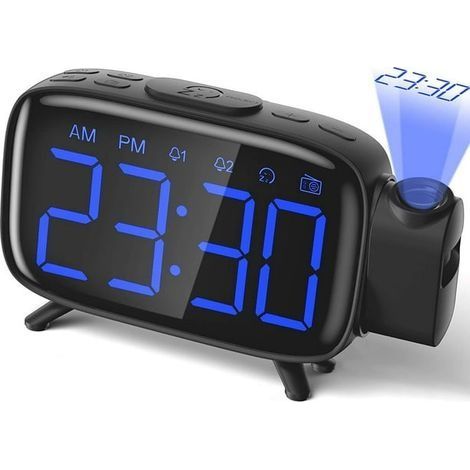 Projektionswecker mit dualer blauer Projektionsuhr und Schlummerfunktion, einstellbarer Helligkeit, 7 Wecktönen, USB-Adapter für Zuhause und Schlafzimmer (1/5)