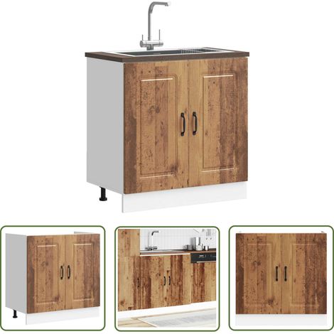 vidaXL Meuble bas pour évier Kalmar noir 80x46x81,5 cm bois ingénierie (1/5)