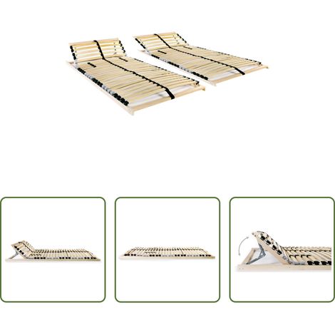 vidaXL Sommier en hêtre -  Sommiers à lattes sans matelas 2 pcs avec 28 lattes 90x200 cm (1/5)