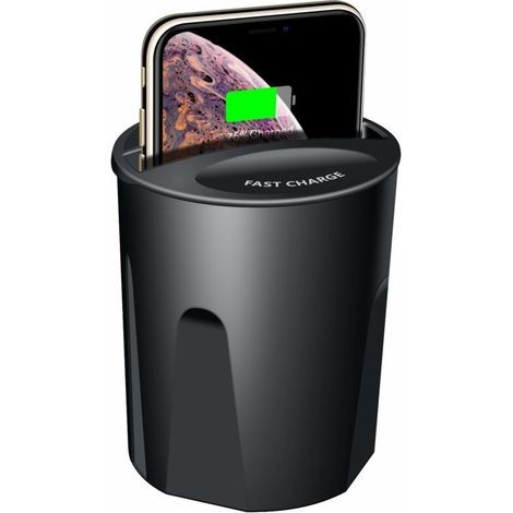 Caricabatterie wireless Qi per auto, ricarica rapida 10W/7.5W/5W, portabicchieri per auto con doppia porta USB