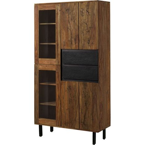 Vitrine Sheesham 100x40x190 natur unbehandelt LICHTENBERG 106