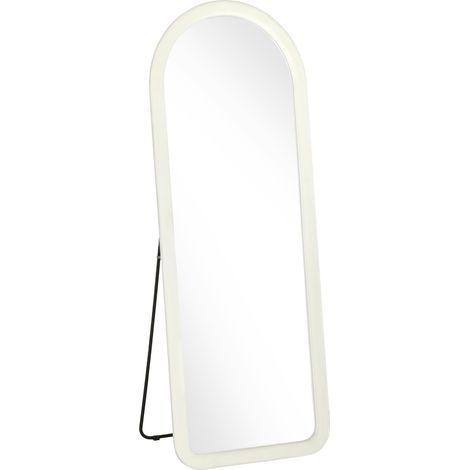 Grand miroir incurvé sur pied ou mural (160 x 60 cm), cadre aspect velours, verre de sécurité, crème (1/5)