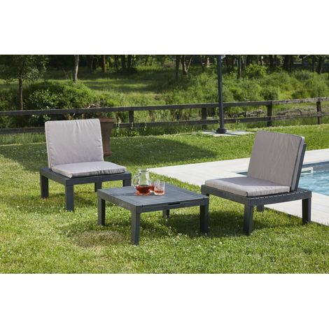 Dmora - Salón de Jardín Dbaggi, Conjunto de jardín con 2 asientos con respaldo y 1 módulo multifuncional, Zona de estar con cojines, 100% Made in Italy, Antracita (1/5)