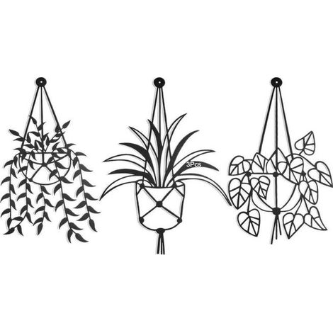 Ensemble de décoration murale en métal 3 pièces : vase à fleurs, plante élégante en pot noir, sculpture murale (1/4)
