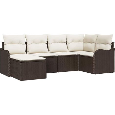 Maison Exclusive - Set Divano da Giardino 6 pcs Marrone e bianco Poly Rattan
