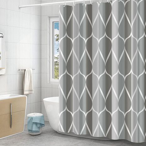 Rideau Douche Anti Moisissure, Rideau de Douche 180x200 cm, Poids Rideau Douche Tissu Polyester, Rideau Baignoire Imperméable, Lavable en Machine, avec 12 Crochets, Mélange Gris (1/5)