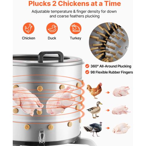 Plumeuse Volaille Électrique 900 W Plumeuse à Poulet à Tambour en Acier Inox 50x39 cm Machine à Plumer sur Roulettes pour Plumer Plumes Poules Canards Dindes, avec 98 Doigts Souples 230 tr/min (1/5)
