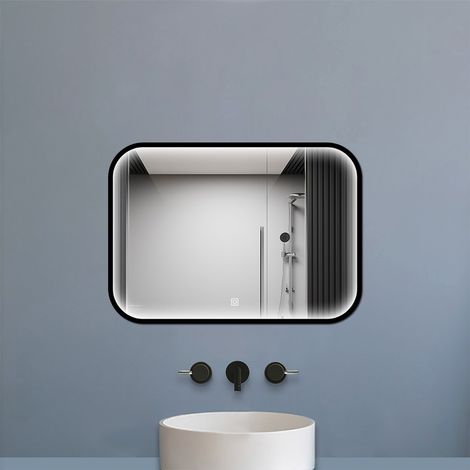 SKY 70x50cm Wall-Mounted Black Aluminium Frame Bathroom Mirror with Front-lit LED lights,Anti-Fog,Dimmable 3 Colors,Memory Function (1/5)
