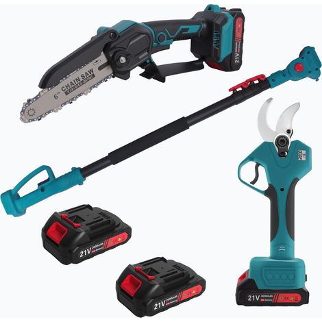 Kit Potature électrique 3 en 1, 6" tronçonneuse et 40 mm Sécateur électrique avec manche télescopique 2,5 m / 2 x 2 000 mAh Batteries pour élaguer arbres Patio (1/5)