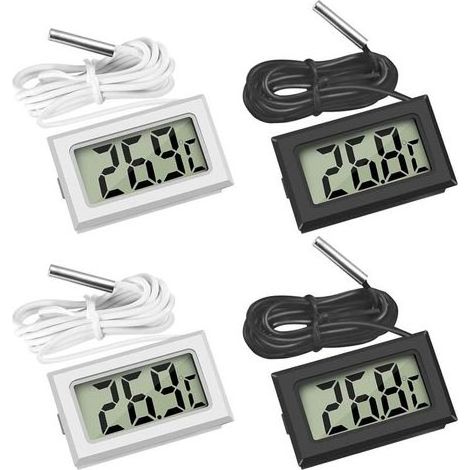Mini Digital LCD Thermomètre Température avec Sonde de Température Capteur Testeur pour Réfrigérateur Congélateurs Aquarium (2X Noir 2X Blanc) (1/5)