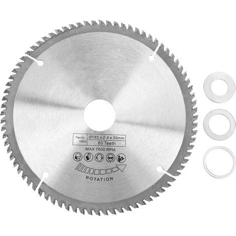 Lame de scie circulaire TCT 185mm argent pour bois, 80 dents, avec 3 bagues de réduction, disque de coupe professionnel (1/5)