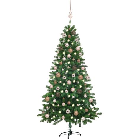 vidaXL Árbol de Navidad preiluminado con luces y bolas verde 150 cm (1/5)
