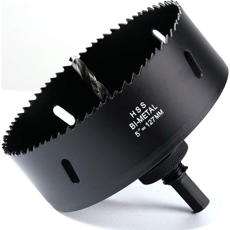 Scie Cloche Bi-métal 127mm, M42 HSS Bimétallique Scie Trèpan avec Foret de Centrage pour Robuste Perceuse à Percer pour Fer, Aluminium, Bois, Cloison Sèche, Tuyau, Panneau de Fibres de Bois, Noir (1/5)