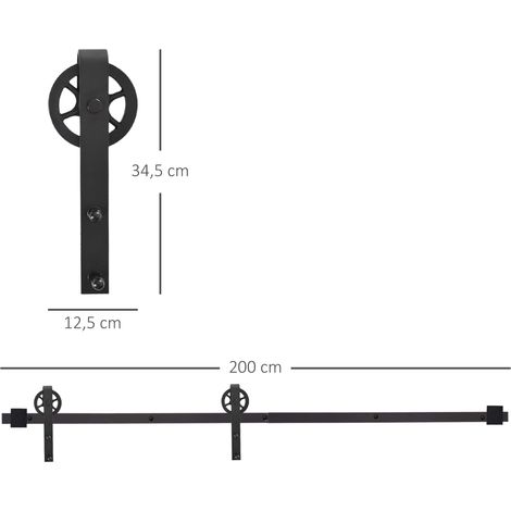 Gleitschienen-Bausatz für Schiebetür, rustikales Design, Karbonstahl, 200x4x0,6 cm, bis 90 kg, Schwarz (1/5)