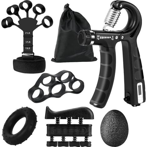 Handtrainer, Fingertrainer, 6-teiliges Set, Griffkrafttrainer, Trainingsset, Fingertrainingsgerät, verstellbarer Griffkrafttrainer, Handgelenktrainer und Massagebälle