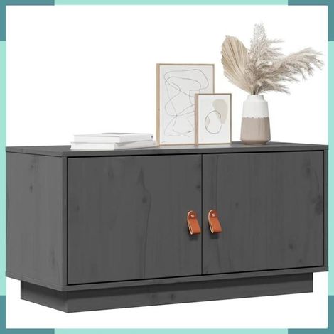 818232 Meuble TV Gris 80x34x40 cm Bois de pin massif (1/5)