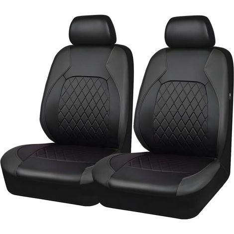 2 Pièces Ensemble Complet Housses Siège Voiture Universelles, Housses De Siège De Voiture en Cuir Imperméable, Ensembles Housses De Siège Avant pour La Plupart des Camionnettes SUV Berlines (1/4)