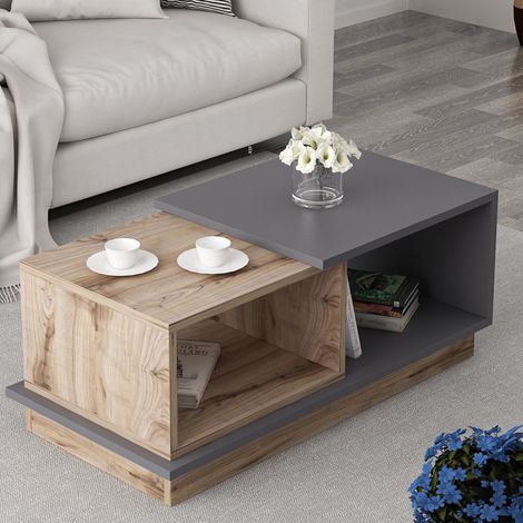 Mesa de Centro Chiavari, 2 Compartimentos, Modular, Forma Rectangular, 90x45x36h cm Roble Marrón (1/5)