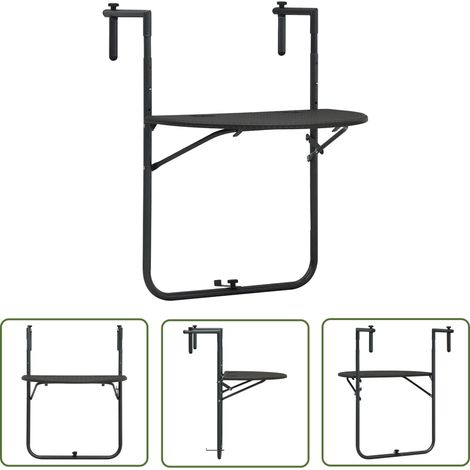 The Living Store Table de balcon Marron 60x64x83,5 cm Plastique Aspect de rotin - Table De Balcon - Table Pliable - Table Extérieure - Mobilier De Jardin - Table Ronde (1/5)