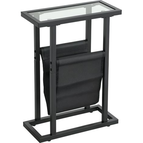 Table d'appoint étroite avec Porte-Revues 40 x 18 x 55,5 cm Noir (1/5)