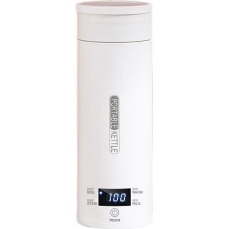Tragbarer elektrischer Wasserkocher (500 ml) aus Edelstahl 316 fürs Auto. Automatische Abschaltung. Trockengehschutz. Temperaturregelung. 220-V-Reisebecher.