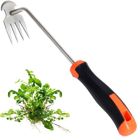 Désherbeur manuel multifonction à 4 dents, avec manche ergonomique en caoutchouc, idéal pour le désherbage et la plantation dans les jardins, les fermes et les jardins. (1/4)