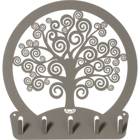 Porte-clés mural Arbre de Vie en Boue Design Moderne en Acier, 5 Crochets, Décoratif pour Entrée et Bureau Fabriqué en Italie