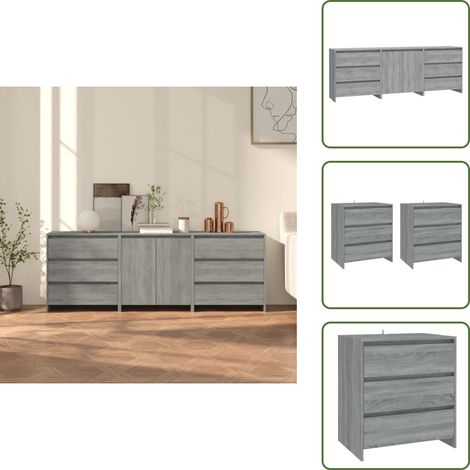 Buffets 3 pcs Sonoma gris Bois d'ingénierie - Buffet - Meuble De Rangement - Commode - Salon - Chambre (1/5)