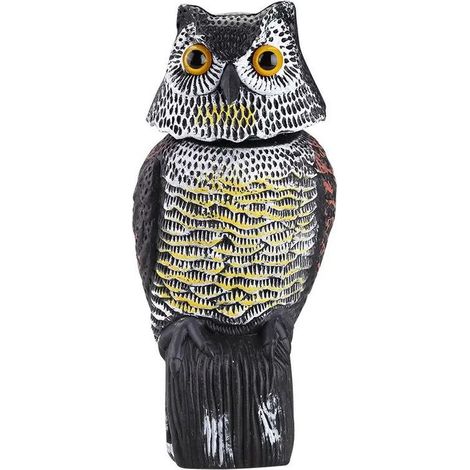 Répulsif à oiseaux hibou réaliste – Tête rotative – Plastique robuste – éloigne pigeons, écureuils et nuisibles – Protection jardin