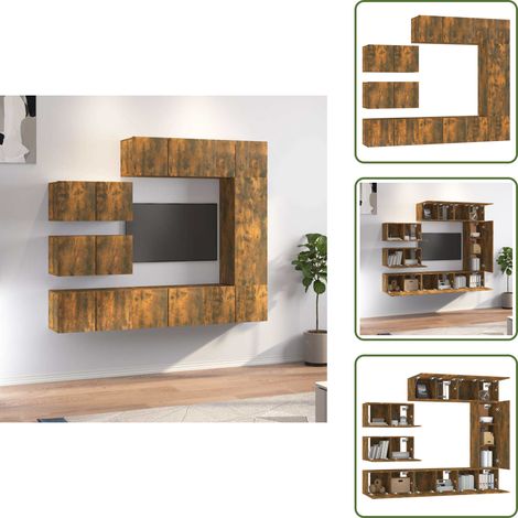 The Living Store Ensemble de meubles TV 8 pcs Chêne fumé Bois d'ingénierie - Meuble tv chêne fumé (1/5)