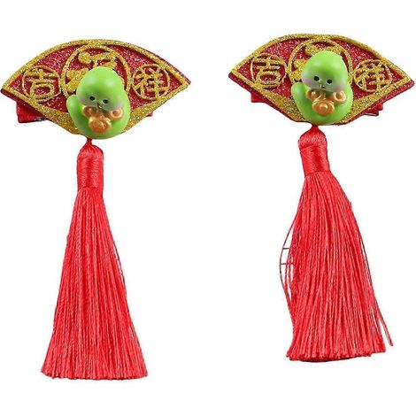 paire de pinces à cheveux décoratives pour le Nouvel An, avec nœud et pompon. Pinces à cheveux pour enfants, motif serpent décoratif en résine.-B (1/5)