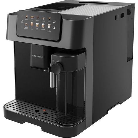 GRUNDIG KVA 7230 - Macchina da caffè, 10 specialità di caffè, 13 gradi di macinazione, contenitore per latte, potenza 1350 W, pressione pompa 19 bar, ugello doppio, illuminazione, nero/argento scuro