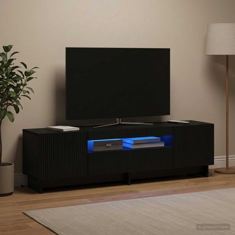 Meuble TV LED Noir Bois d'ingénierie (1/5)