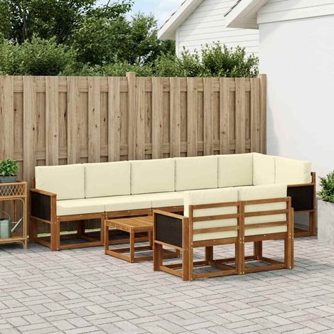 vidaXL Outdoor-Sofagarnitur 9 Stk. Natur und Creme Polyester (1/5)