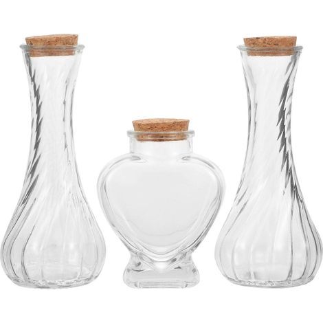 Lot de 3 bouteilles à vœux en verre, bouteilles flottantes décoratives pour cérémonie du sable de mariage-15x6.5cm-Transparent (1/3)