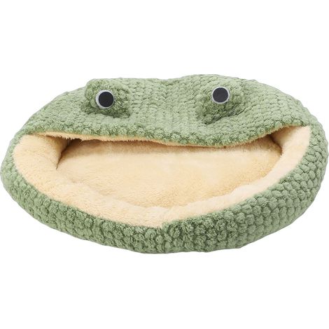 Grotte ronde pour chat avec couverture à capuche, décor de grenouille, lit chauffant confortable en peluche, petit chien pour chiot et chaton, vert 50 cm (M) (1/5)