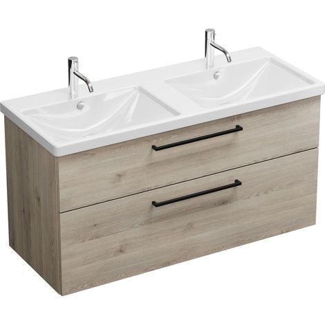 Lavabo en céramique Burg Eqio + vasque en mélamine 645x1230x490mm aw/Oak DFlanelle GR0234