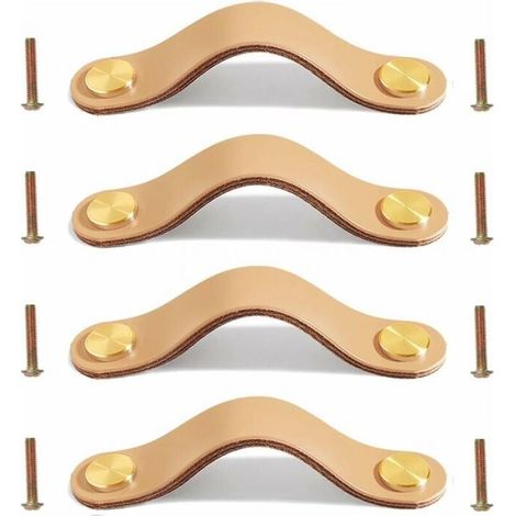 4 Pack Leather Drawer Pulls, Leather Door Pulls, Leather Furniture Handles, Fine Leather Pulls with Screws for Kitchen Cabinets, 5.5 Inch, Beige YMYNY (1/4)