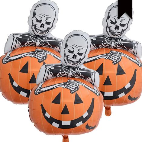 Lot de 3 ballons en aluminium en forme de squelette de citrouille pour Halloween - Crâne effrayant - Motif citrouille pour fêtes d'Halloween intérieures/extérieures, anniversaires et décoration d'ambi (1/5)