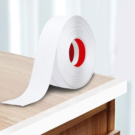 Barre de protection des bords autocollantes - 6 cm x 13 m - Protection des bords - Profilé d'angle en plastique - Plinthe souple flexible pour portes, fenêtres, murs, cuisine, carrelage (blanc) (1/5)