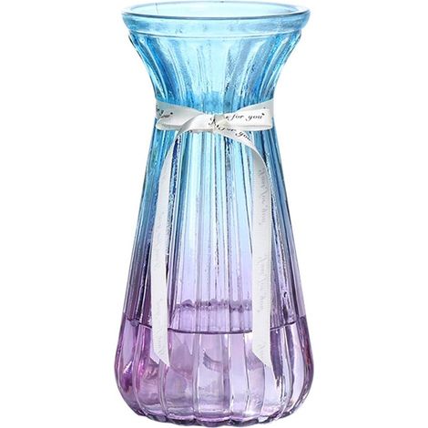 Vase en verre avec dégradé multicolore transparent, spécialement conçu pour le bureau et la maison (bleu/violet, 8,5 pouces) (1/4)