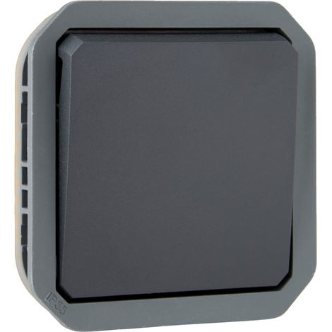 Interrupteur ou va-et-vient étanche Plexo 10A à équiper d'un boitier ou d'une plaque support finition anthracite