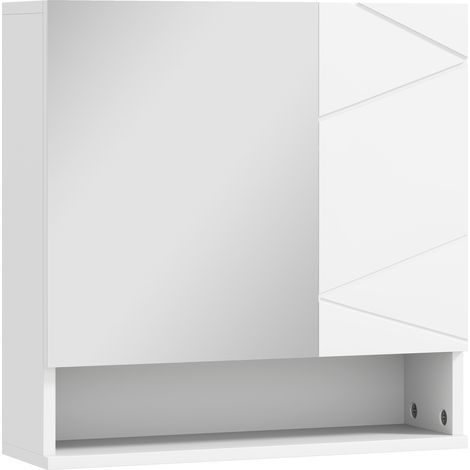 Armoire murale miroir salle de bain 2 portes 55x17x55 cm blanc, placard de rangement mural (1/5)