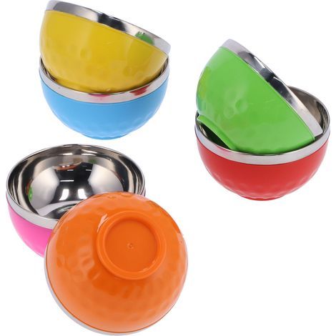 Lot de 6 bols en acier inoxydable coloré, bols à salade et nouilles avec isolation thermique pour cuisine domestique (13 cm S) (1/5)